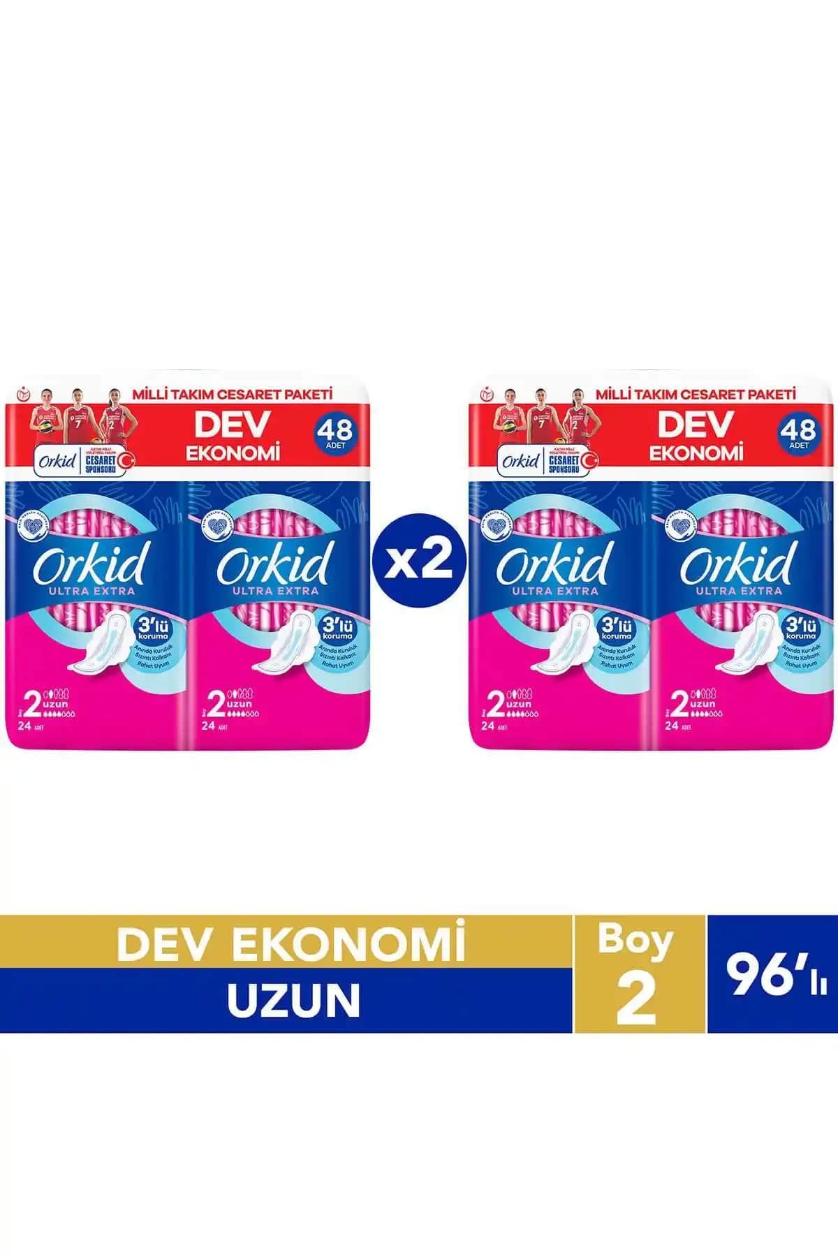 Orkid Ultra Uzun Cesaret Paketi 96'lı Kadın Hijyenik Pedleri Güvenli ve Konforlu Kullanım