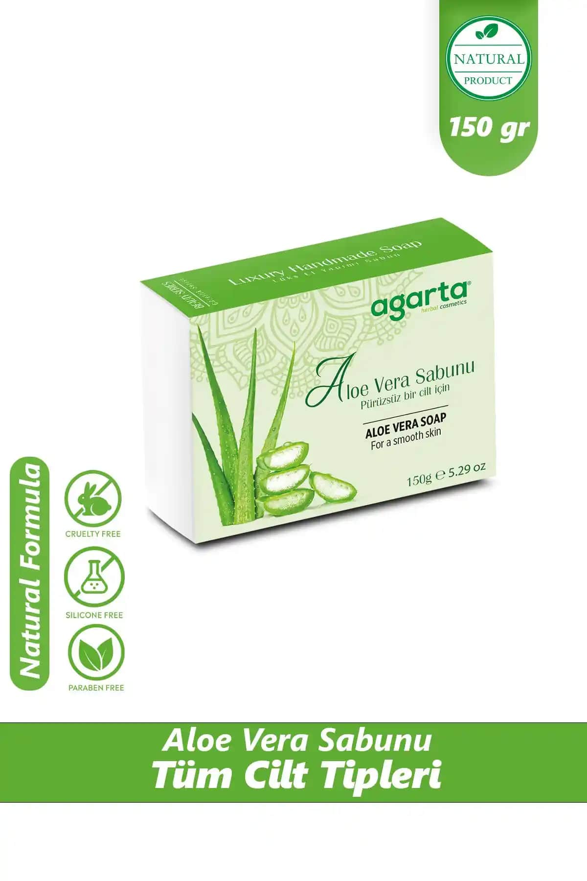 Agarta %50 Aloe Vera İçerikli Doğal Katı Sabun Cilt ve Saç Bakımı İçin Uygun