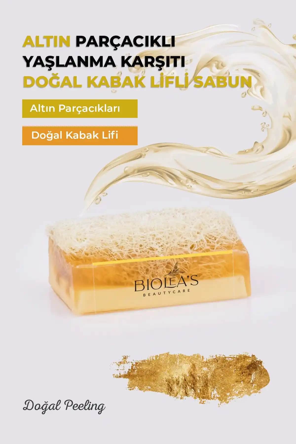 Biolea Doğal Kabak Lifli Altın Parçacıklı Yaşlanma Karşıtı Sabun Cilt Yenileme