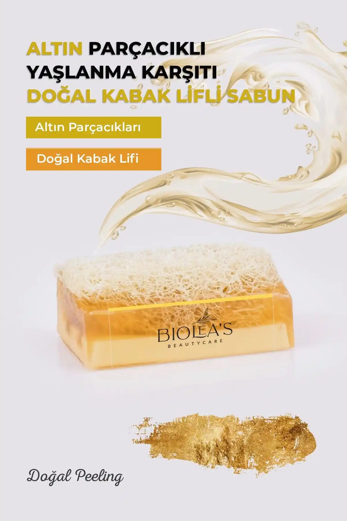 Biolea Doğal Kabak Lifli Altın Parçacıklı Yaşlanma Karşıtı Sabun Cilt Yenileme