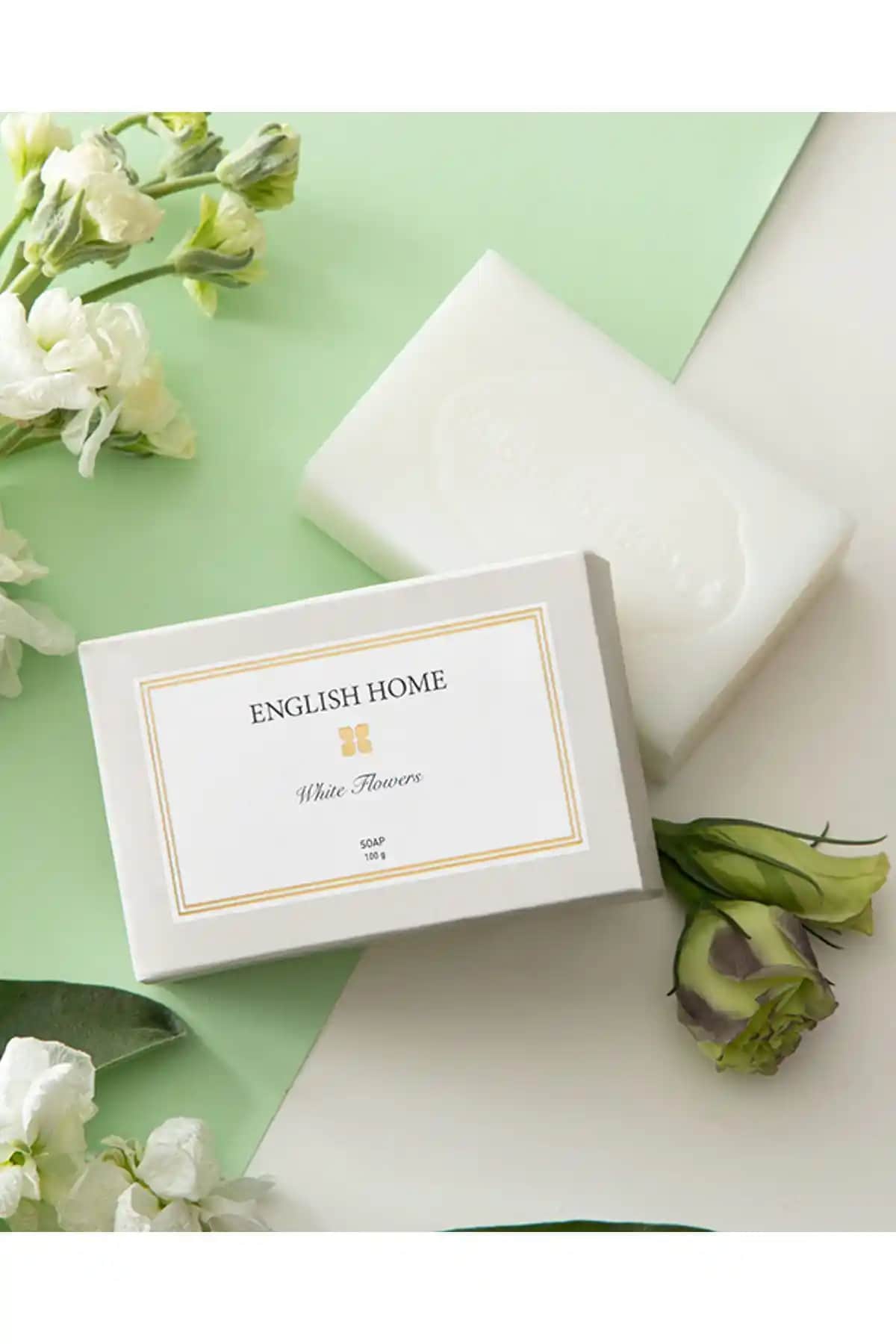 English Home Beyaz Çiçekler Katı Sabun 100 Gr Bej Doğal ve Ferahlatıcı Temizlik Ürünü