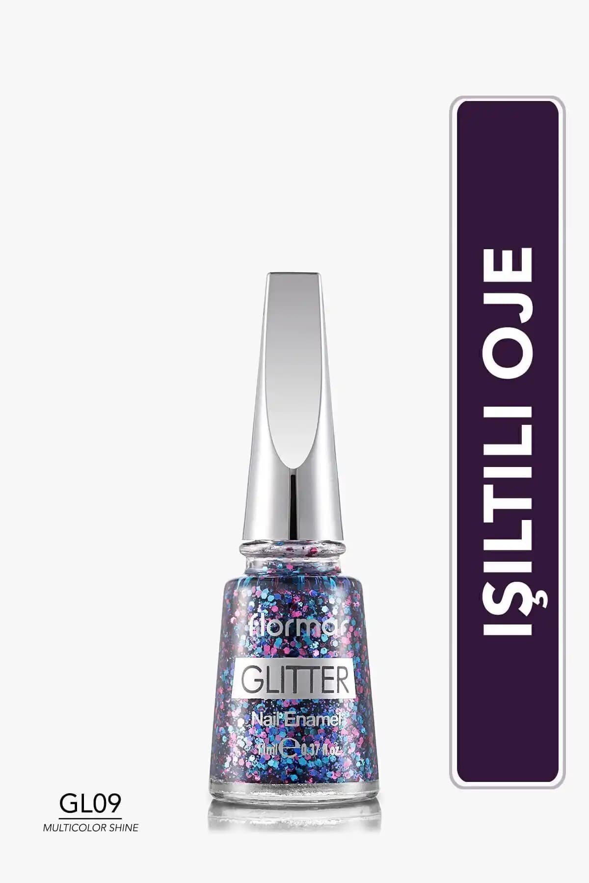 Flormar Glitter Nail Enamel GL02 ve Şeffaf Yoğun Simli Oje GL09 Karşılaştırması 2