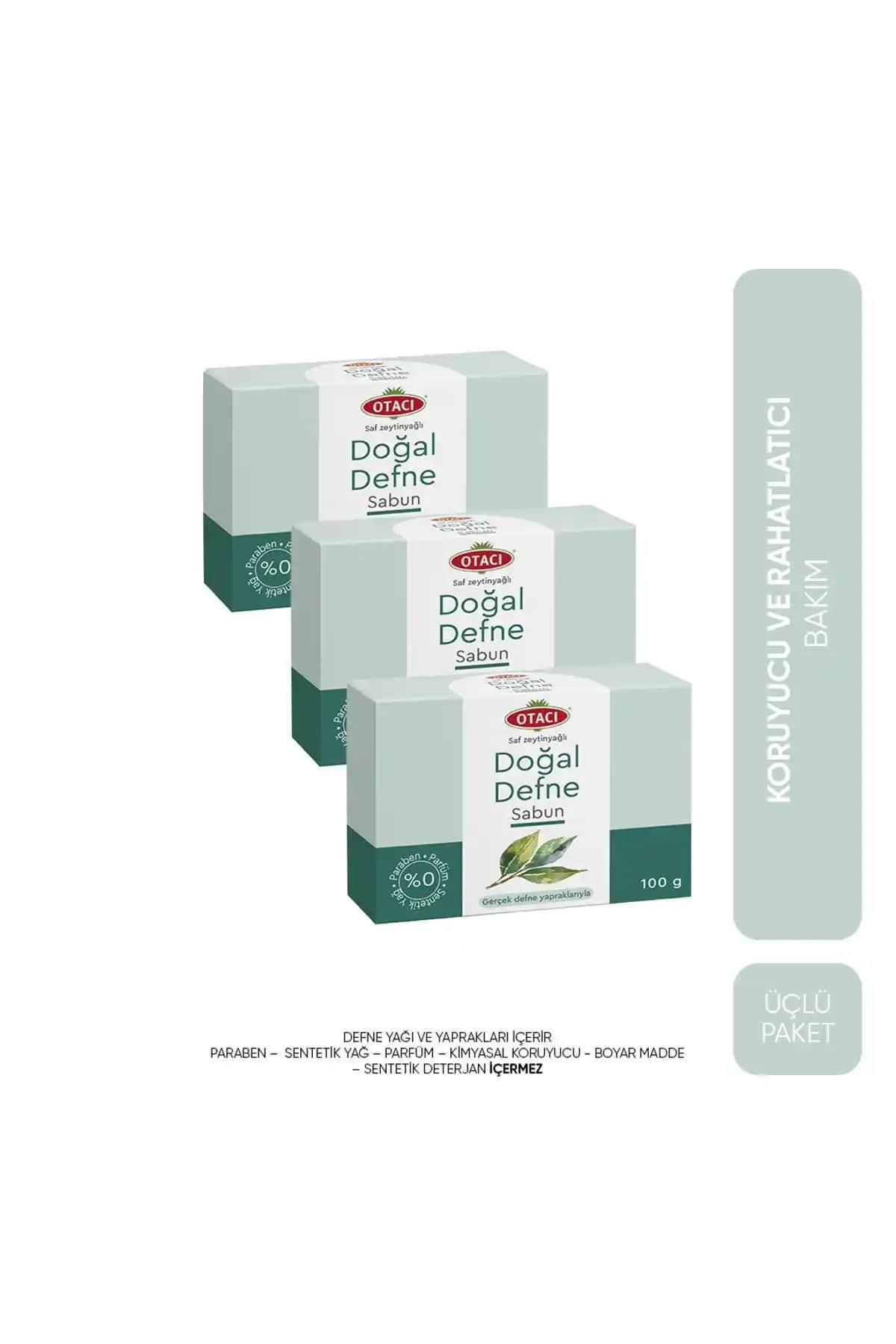 Otacı Doğal Defne Sabunu 100g Üçlü Paket Doğal ve Çok Yönlü Cilt ve Saç Temizliği