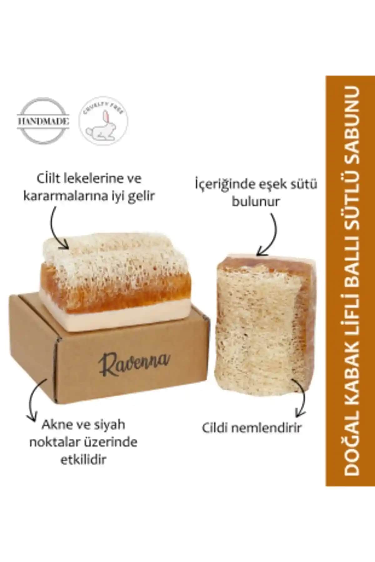 RAVENNA Doğal Kabak Lifli El Yapımı Ballı Eşek Sütlü Sabun Cilt Temizliği ve Bakımı İçin