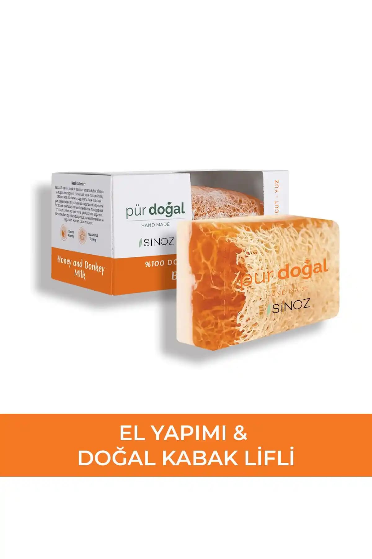 Sinoz Pür Doğal Kabak Lifi Bal ve Eşek Sütlü Yüz ve Vücut Sabunu Detayları