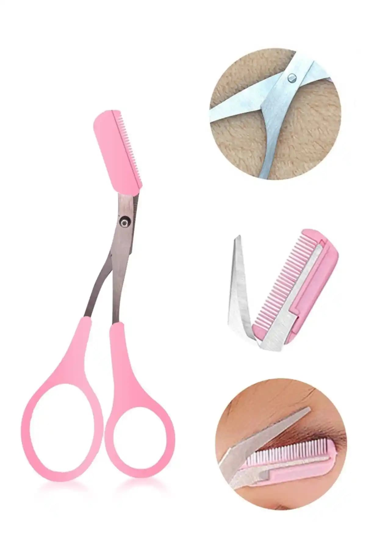 Genel Markalar Taraklı Kaş Makası Pembe Renkli Estetik ve Kullanışlı Tasarım