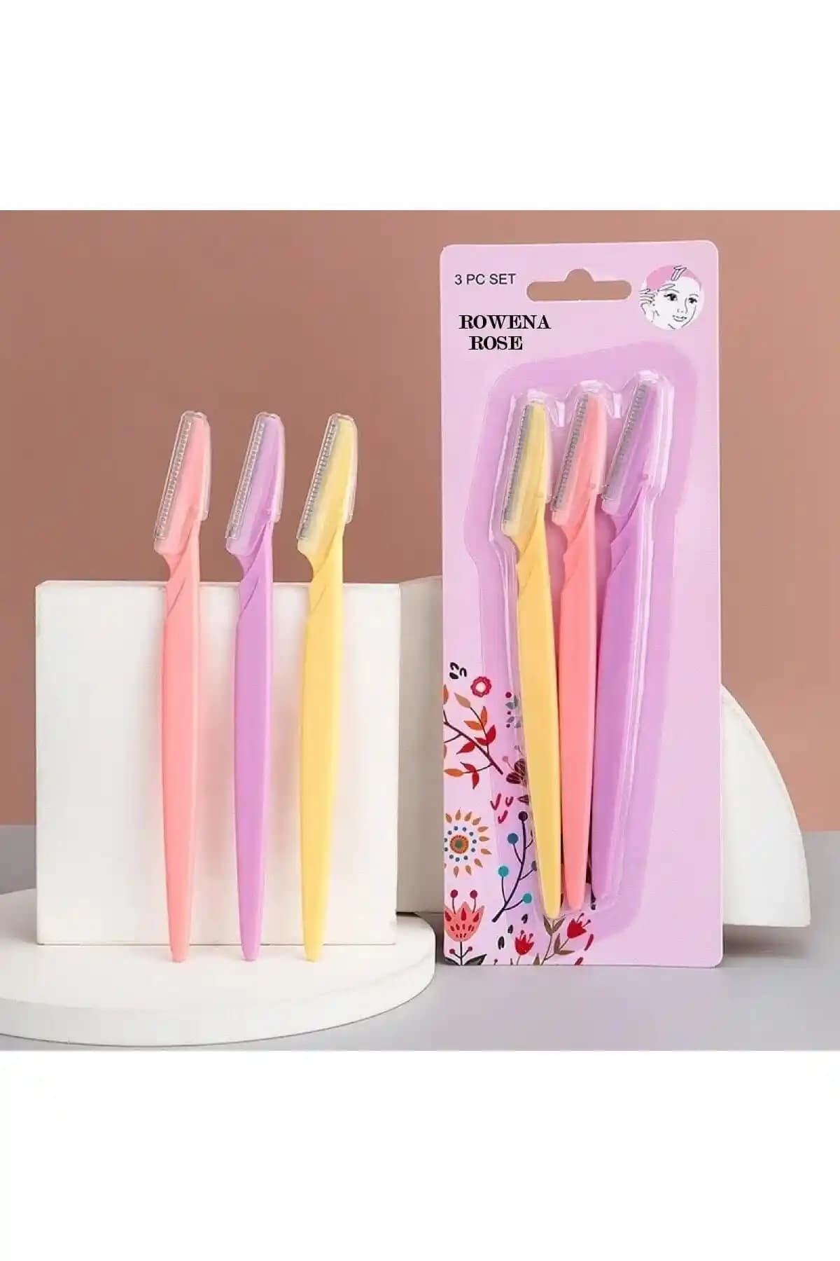 ROWENAROSE 3'lü Renkli Kaş Ustura Seti - Pratik ve Güvenli Yüz Bakım Aracı