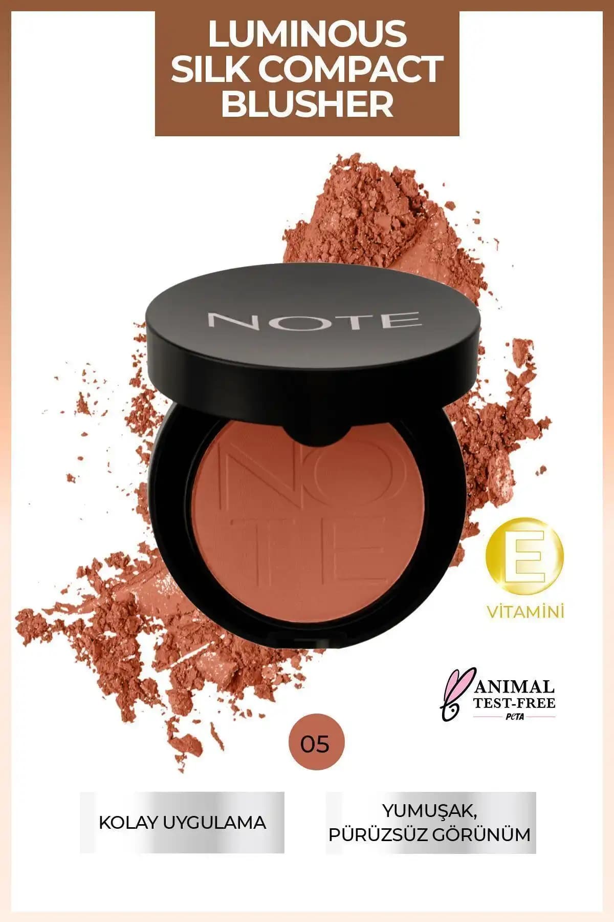 Note Cosmetics Luminous Silk Compact Allık 05 Desert Rose Doğal ve Kalıcı Pembe Tonlu Makyaj Ürünü
