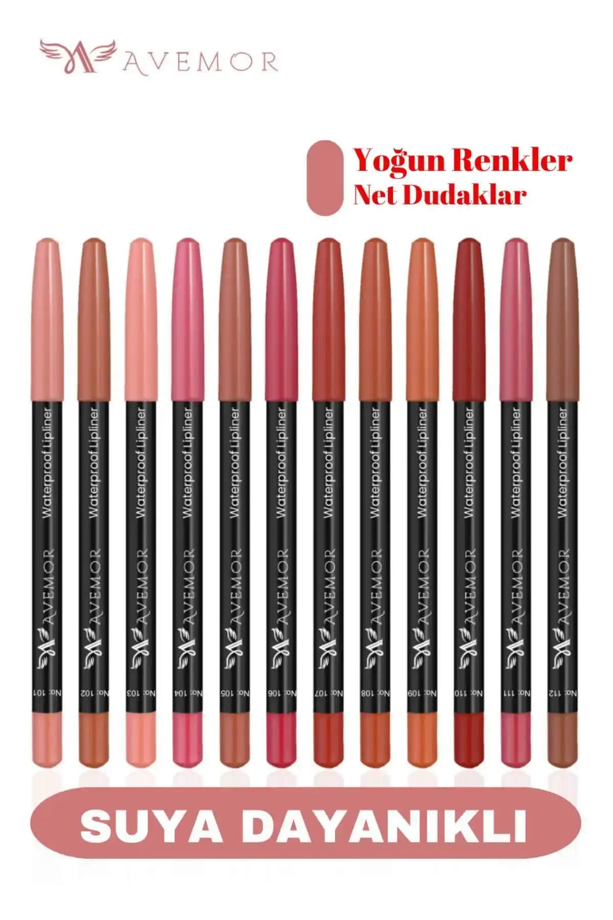 AVEMOR 12'li Yağlı Dudak Kalemi Seti Günlük ve Profesyonel Makyaj İçin Uygun