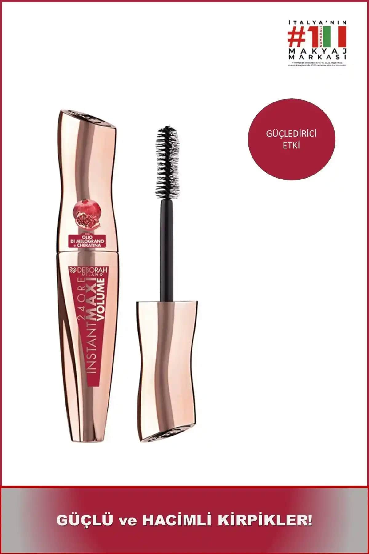 Deborah 24ore Instant Maskara Maxi Volume Pomegranate: Hacim ve Uzama Sunan Suya Dayanıklı Maskara