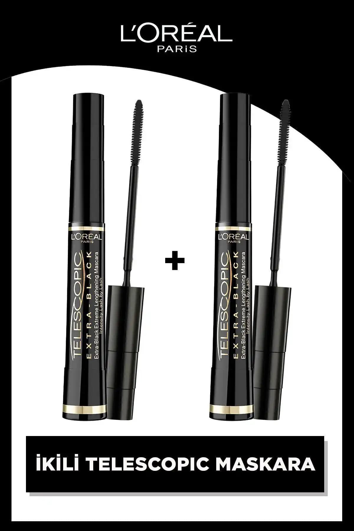 L'Oréal Paris Telescopic Carbon Black Maskara 2'li Set: Yoğun Siyahlık ve Uzun Kirpikler İçin
