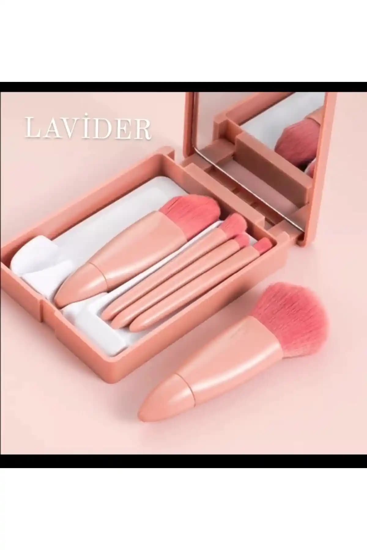Lavider 5'li Taşınabilir Aynalı Makyaj Fırça Seti Profesyonel ve Günlük Kullanım İçin