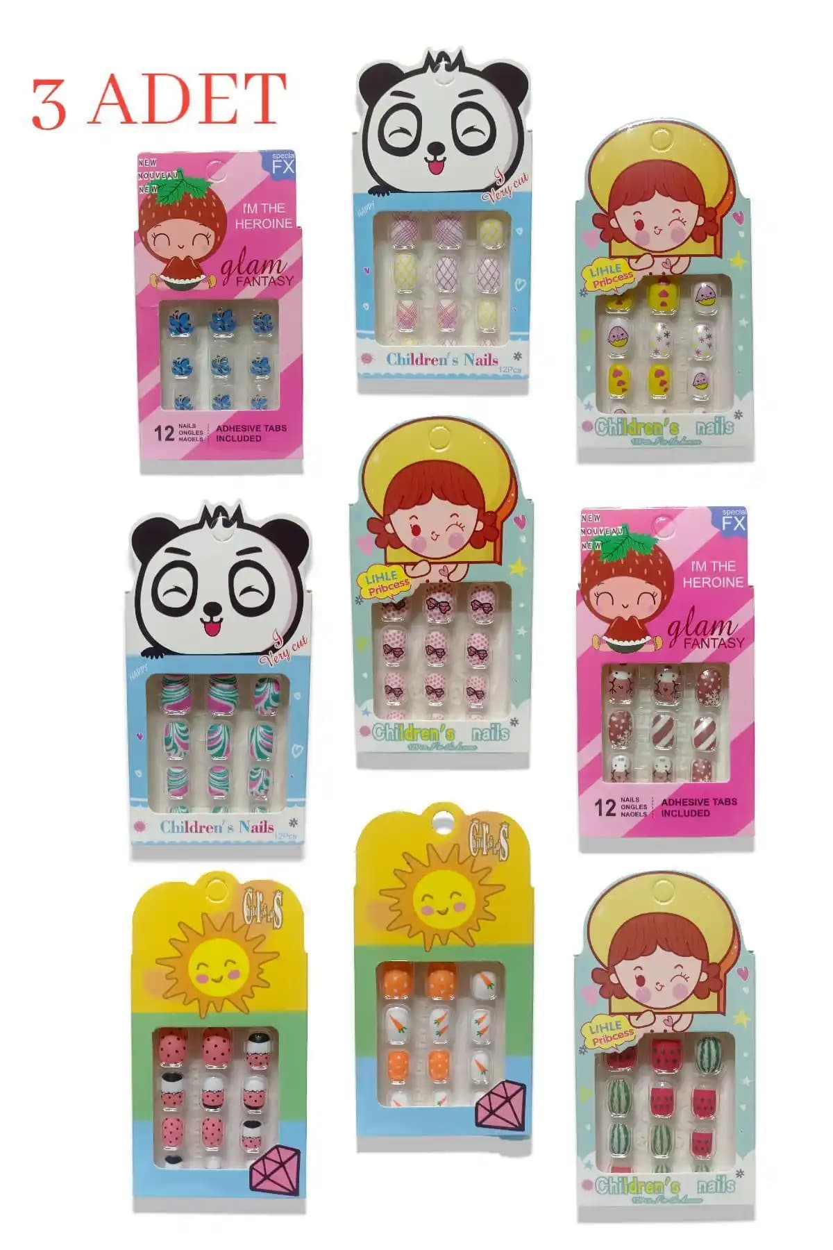 LYLLIA 12'li Kendinden Yapışkanlı Renkli Kız Çocuk Tırnak Seti Güvenli ve Eğlenceli Tasarım