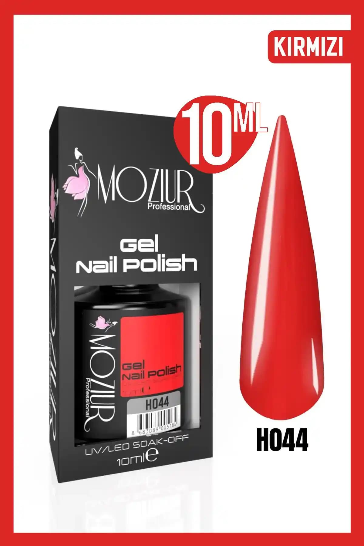 MOZIUR Kalıcı Oje UV Led H044 Kırmızı 10ml Profesyonel ve Dayanıklı Tırnak Kozmetiği