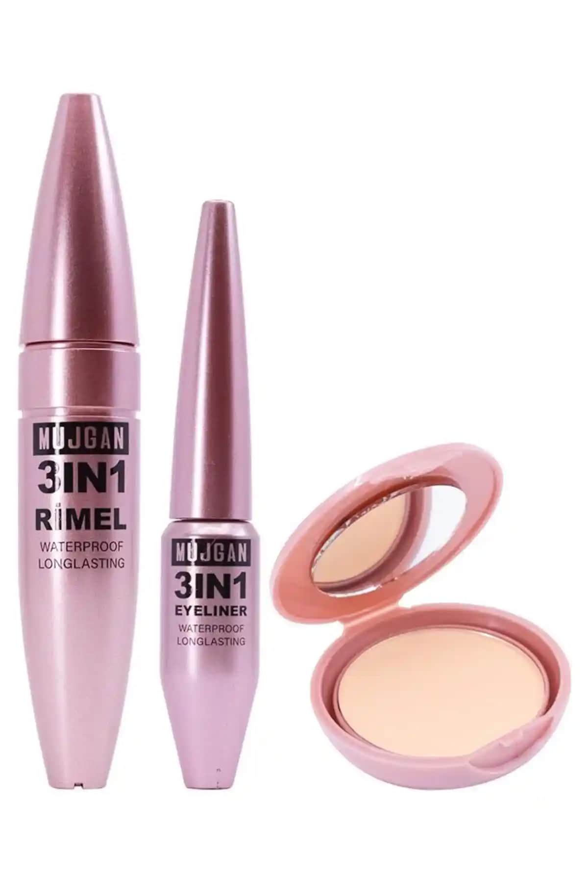 MUJGAN 3'lü Long Sansation Rimel Eyeliner Pudra Seti Günlük ve Şık Makyaj Çözümü