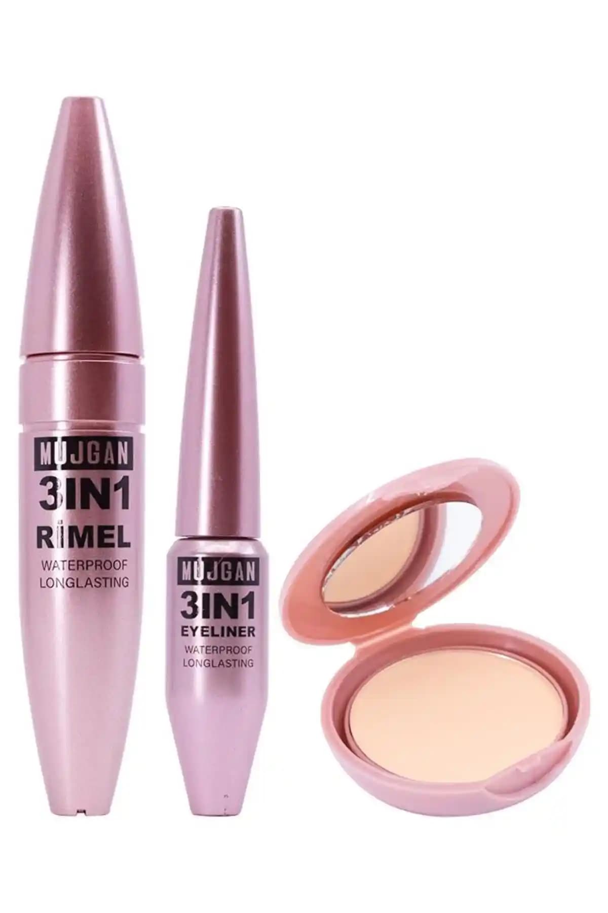 MUJGAN 3'lü Long Sansation Rimel Eyeliner Pudra Seti Günlük ve Şık Makyaj Çözümü