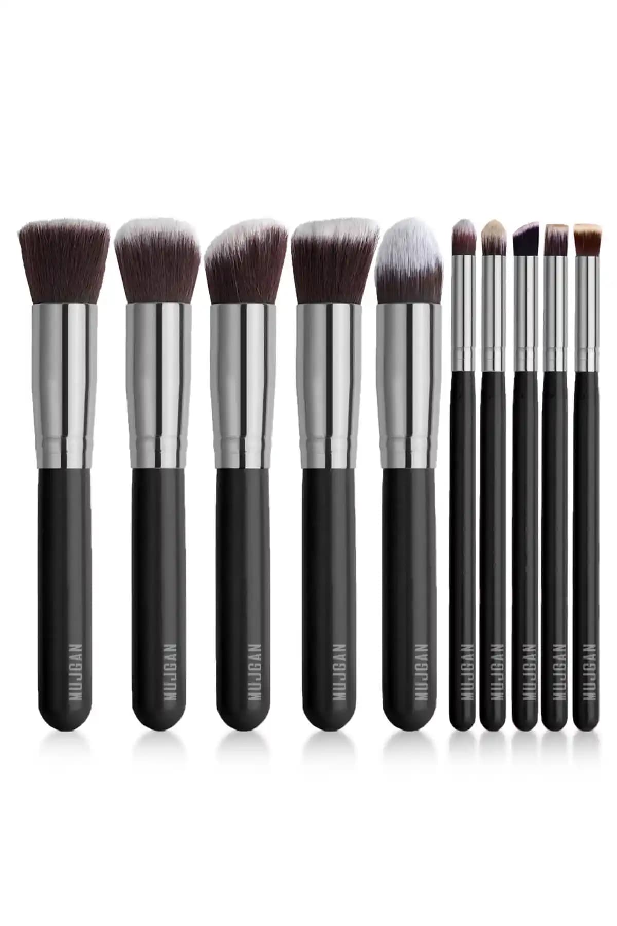 MUJGAN Tsrm Siyah Saplı 10'lu Makyaj Fırça Seti Profesyonel ve Şık Tasarım