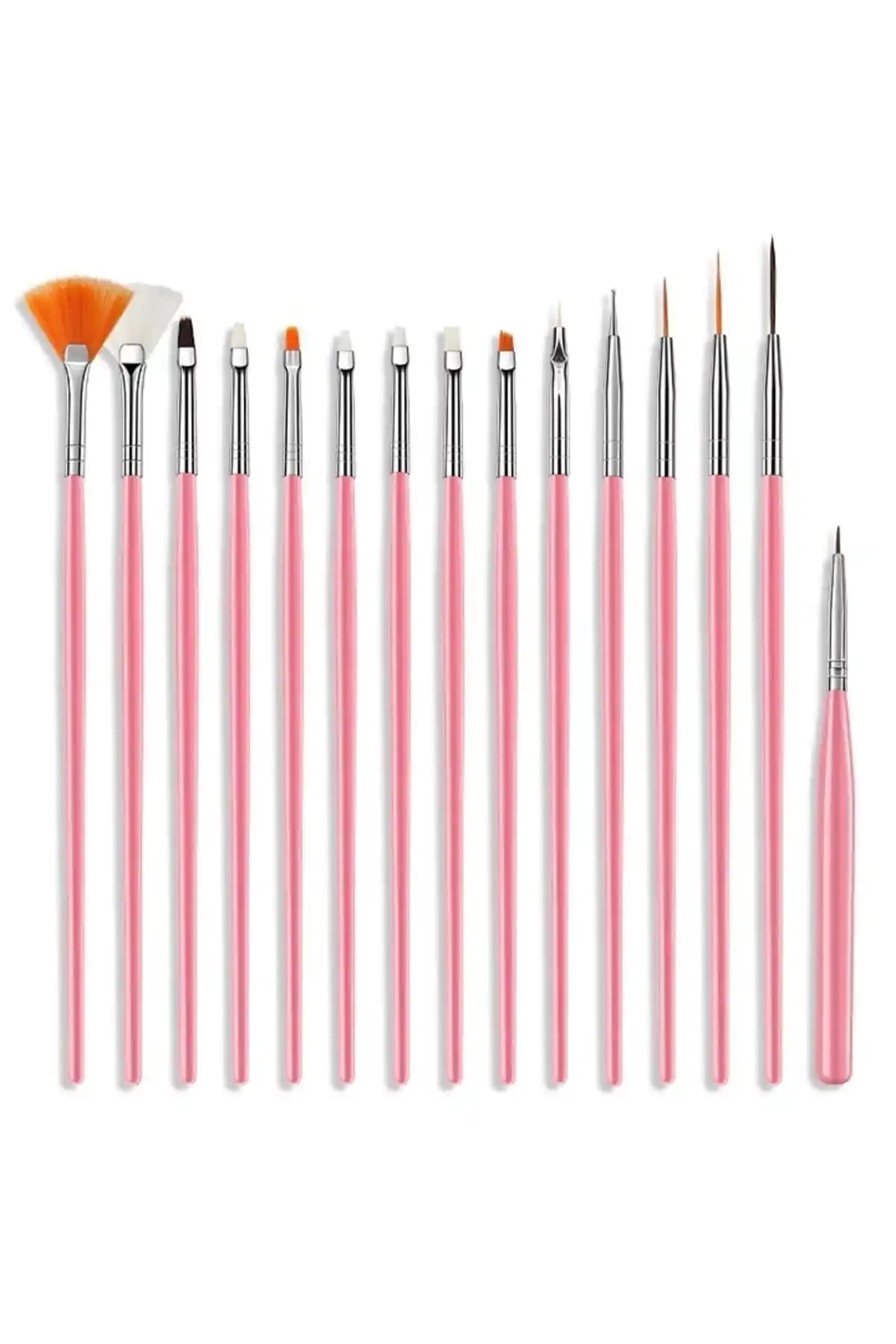Nail Master 15 Adet Dizayn ve Jel Fırça Seti Pembe Renkli Profesyonel Makyaj ve Nail Art Aracı