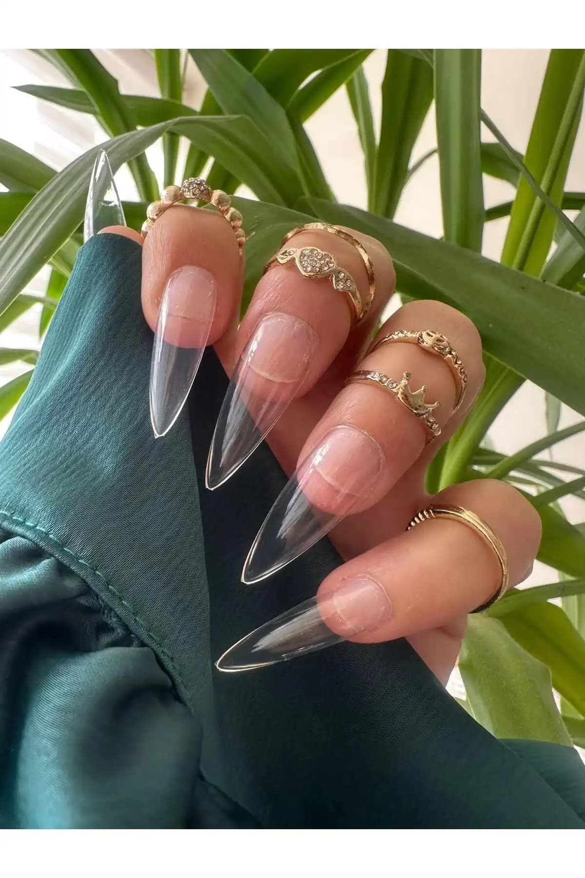 SYBELLE Kozmetik 20 Adet Şeffaf Stiletto Takma Tırnak Seti Profesyonel ve Ev Kullanımı İçin
