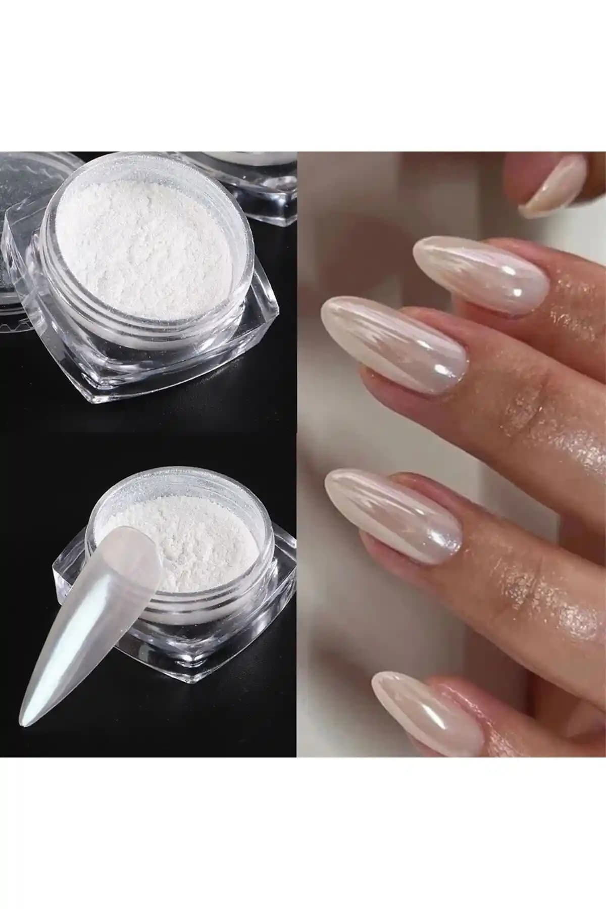 Epoksi Kalıp Cank İnci Tozu ve Nana Nail Art Sedef Efektli Krom Karşılaştırması
