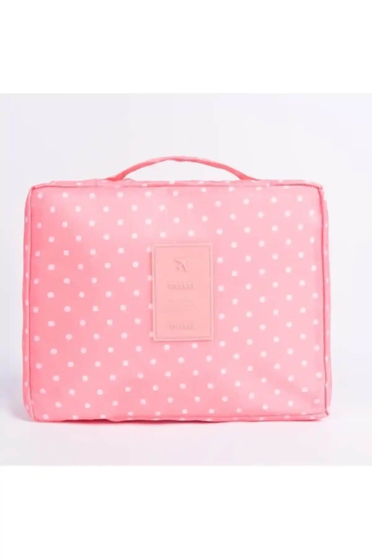 Kadın Makyaj Çantası Pembe Puantiye Desenli Şıklık ve İşlevsellik Bir Arada