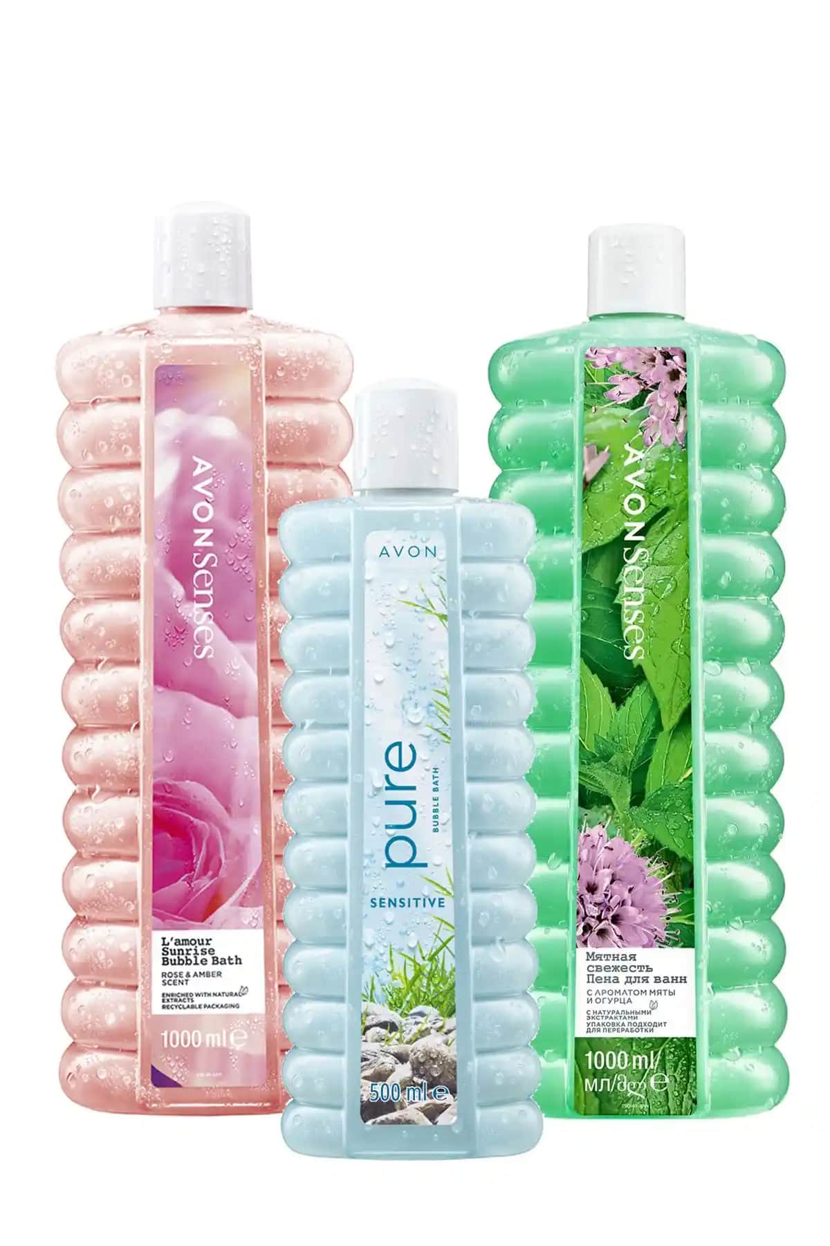 Avon Senses Nane Salatalık ve Simply Luxurious Beyaz Şeftali Kokulu Banyo Köpükleri Karşılaştırması