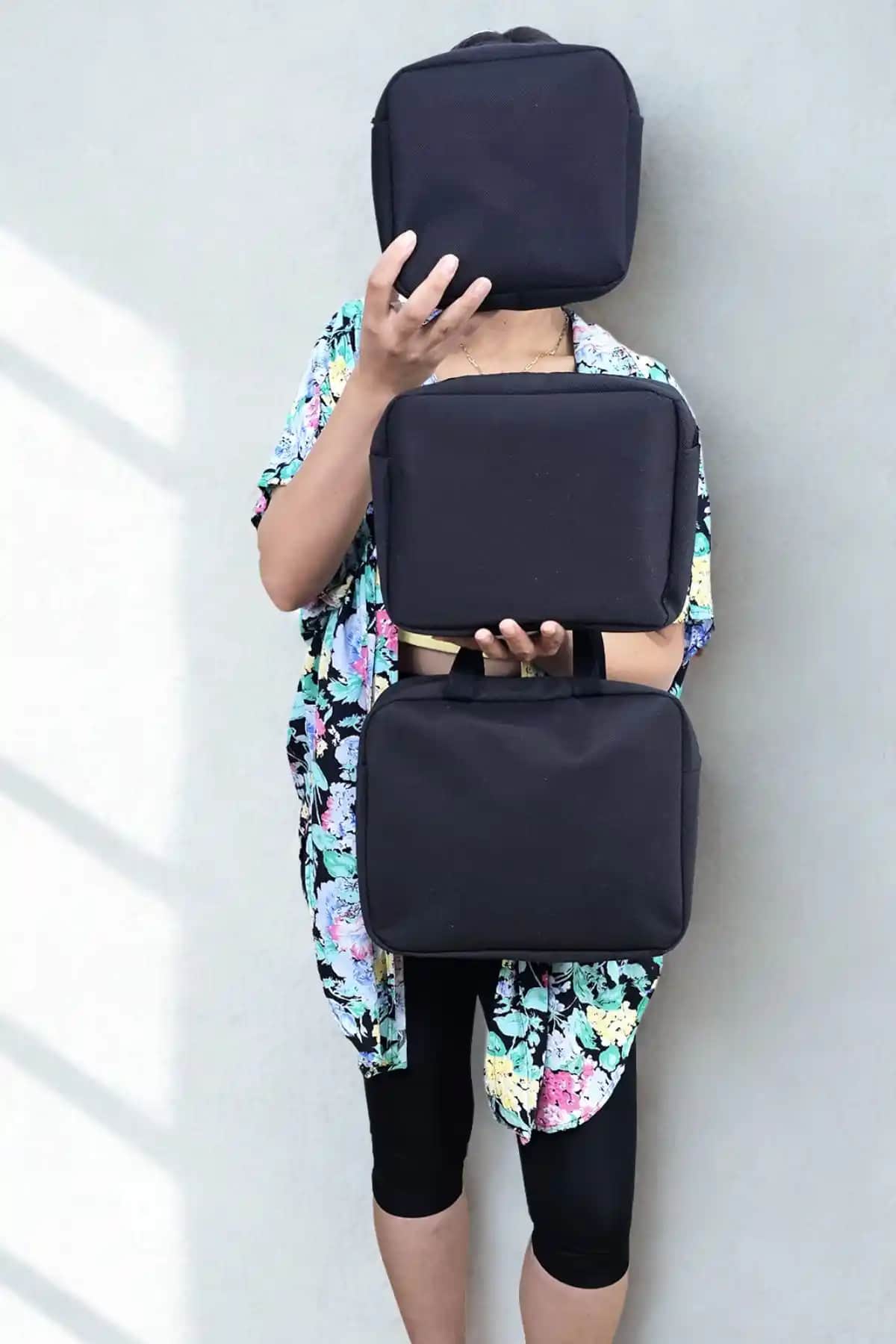 Woys Bags Siyah 3'lü Makyaj Çantası Seti Dayanıklı ve Çok Yönlü Tasarımıyla Seyahat ve Günlük Kullanım İçin