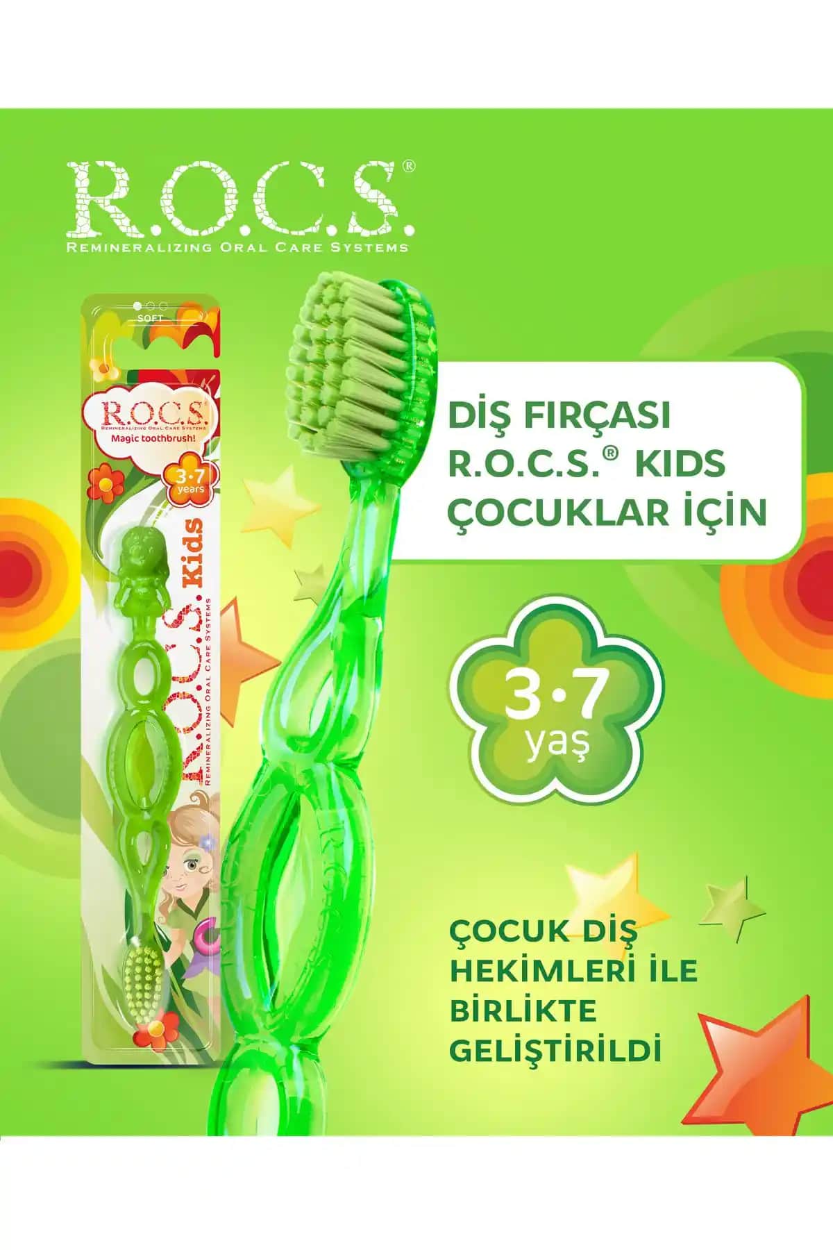 Çocuklar İçin Güvenli ve Etkili R.O.C.S. Rocs Kıds 3-7 Yaş Diş Fırçası Yeşil