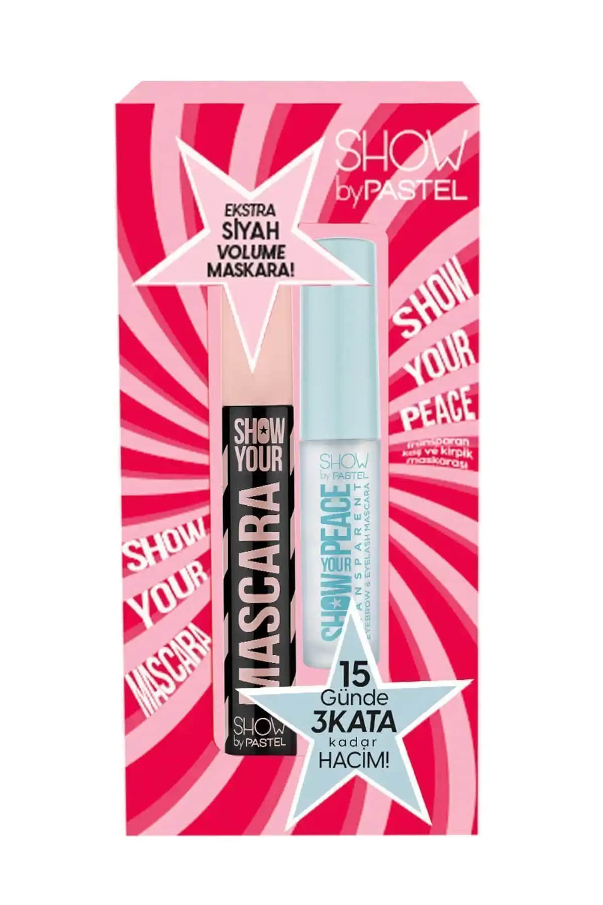 Pastel Show Your Mascara ve Show Your Peace ile doğal ve uzun süre kalıcı kirpik ve kaş görünümü