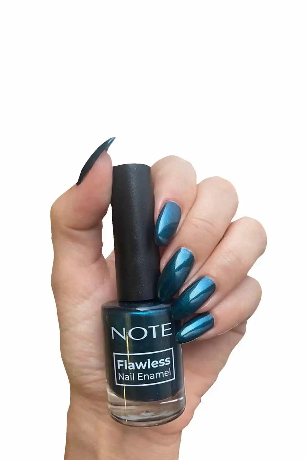 Note Cosmetics Nail Flawless Oje 114 Oil Green Parlak Mavi Renkli Tırnak Ojesi, Sağlıklı ve Dayanıklı