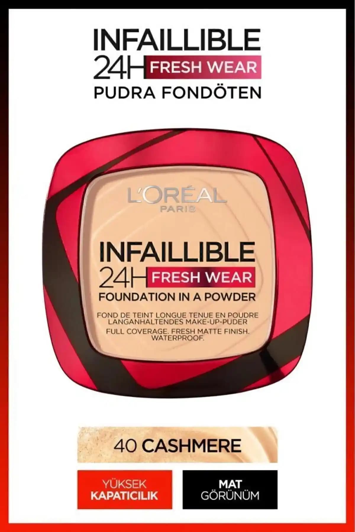 L'Oreal Paris İnfaillible 24h Fresh Wear Pudra Fondöten 40 Cashmere Yüksek Kapatıcılık ve Uzun Dayanıklılık