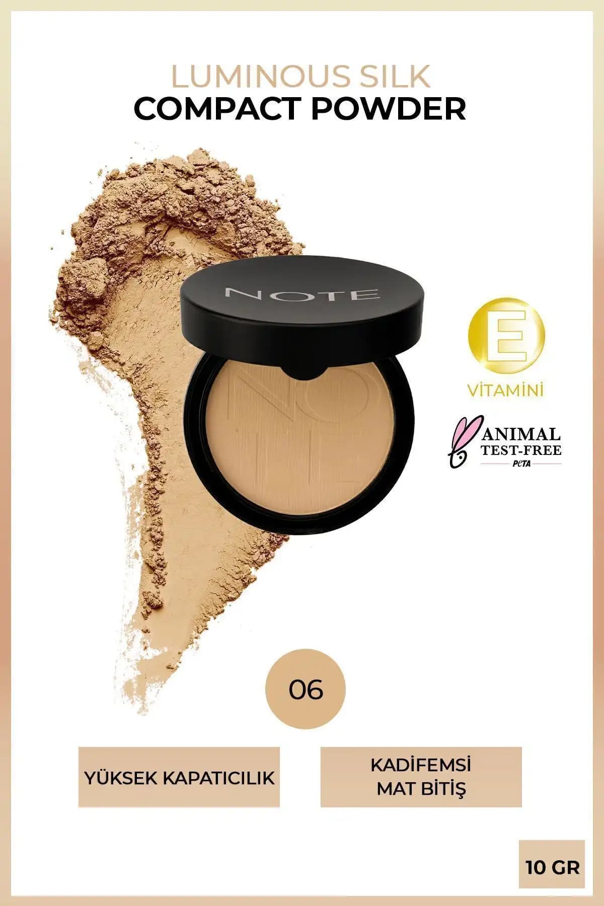 Note Cosmetics Luminous Silk Compact Powder 06 Dark Honey Mat Bitişli Toz Yüz Pudrası
