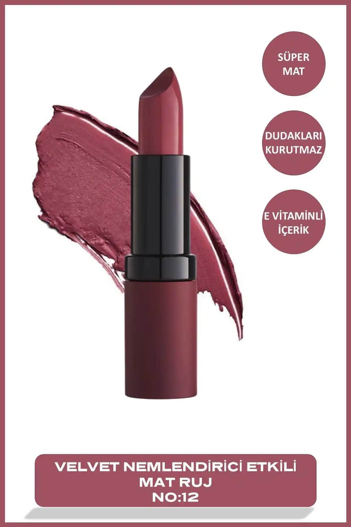 Golden Rose Velvet Matte Ruj No 12 Rose: Kalıcı ve Doğal Dudak Makyajı İçin Uygun Seçenek
