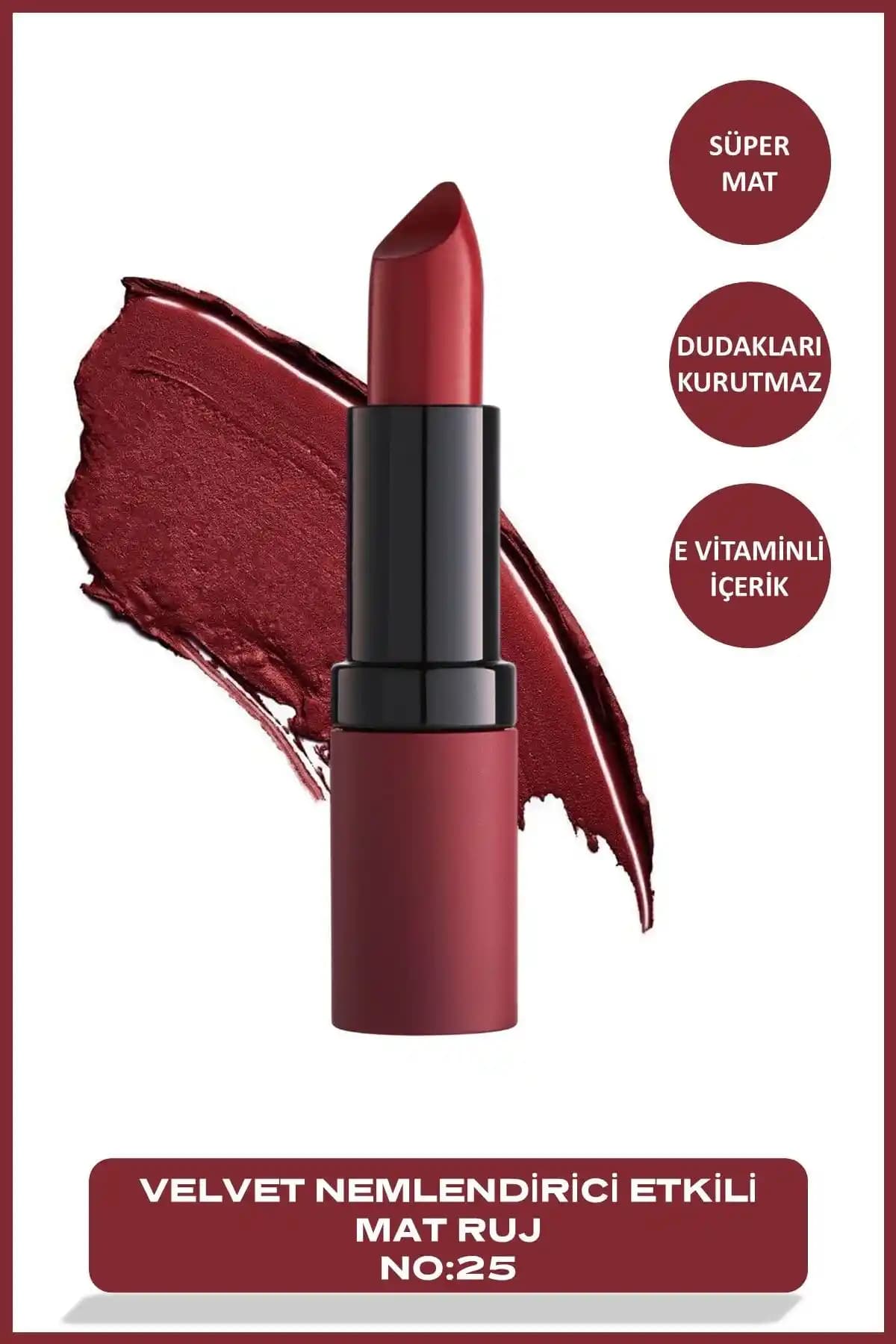 Golden Rose Velvet Matte Ruj No:25 Prom Queen - Modern ve Şık Mat Bordo Ruj