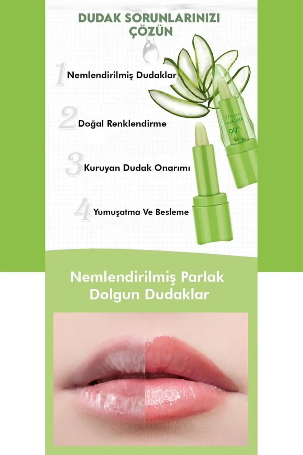 MUJGAN Aloe Vera %99 Dudak Bakım Rujü Doğal Nemlendirici ve Parlaklık Sağlar