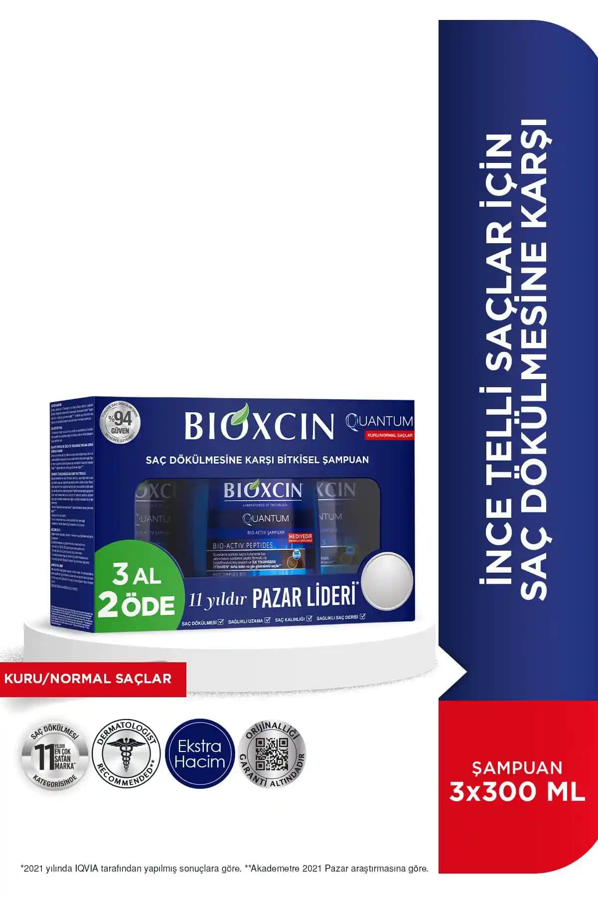 Bioxcin Quantum Kuru ve Normal Saçlar İçin 300ml Dökülme Karşıtı Şampuan