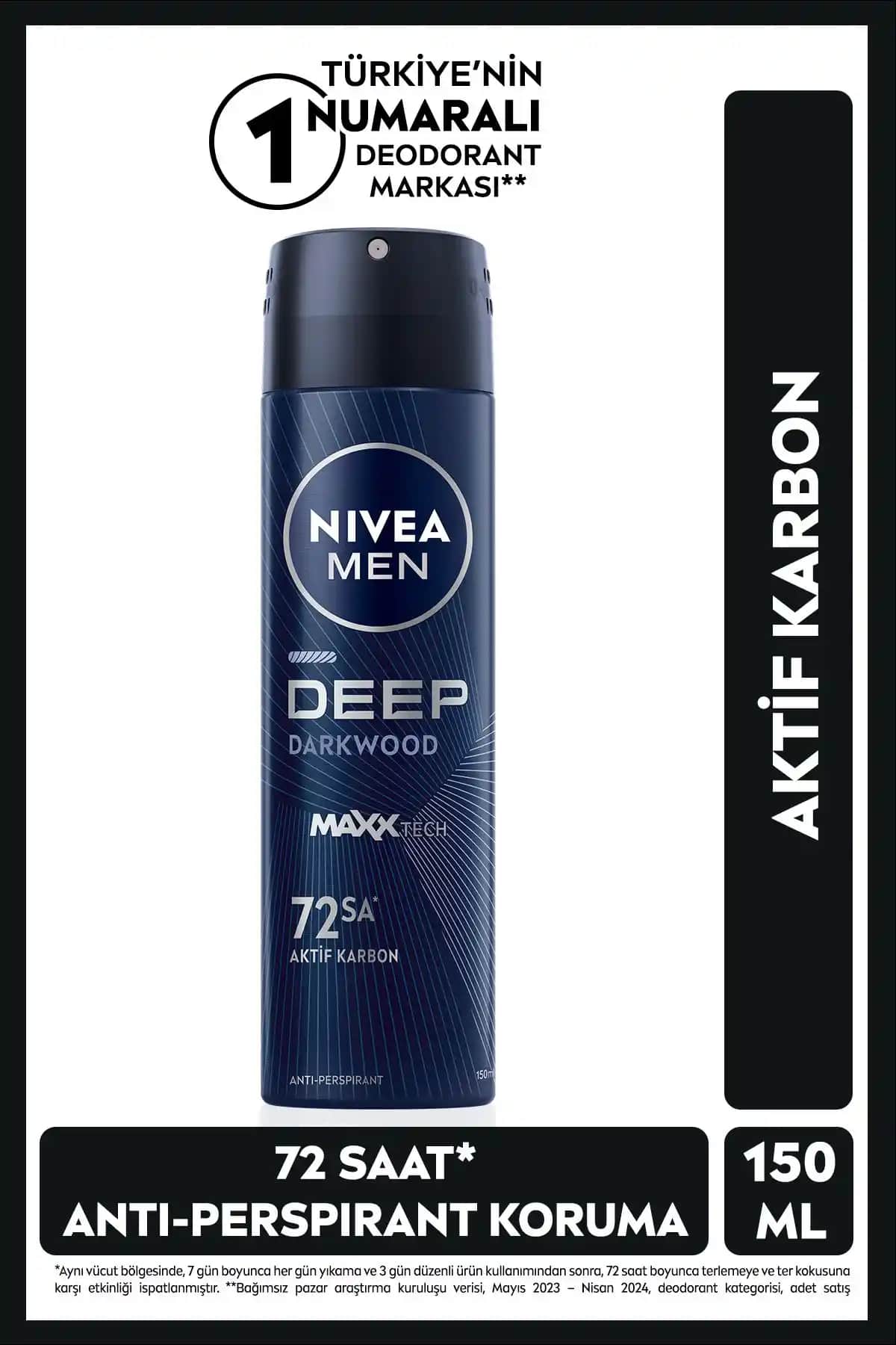 NIVEA MEN Erkek Sprey Deodorant Deep Dimension ile 72 Saat Koruma