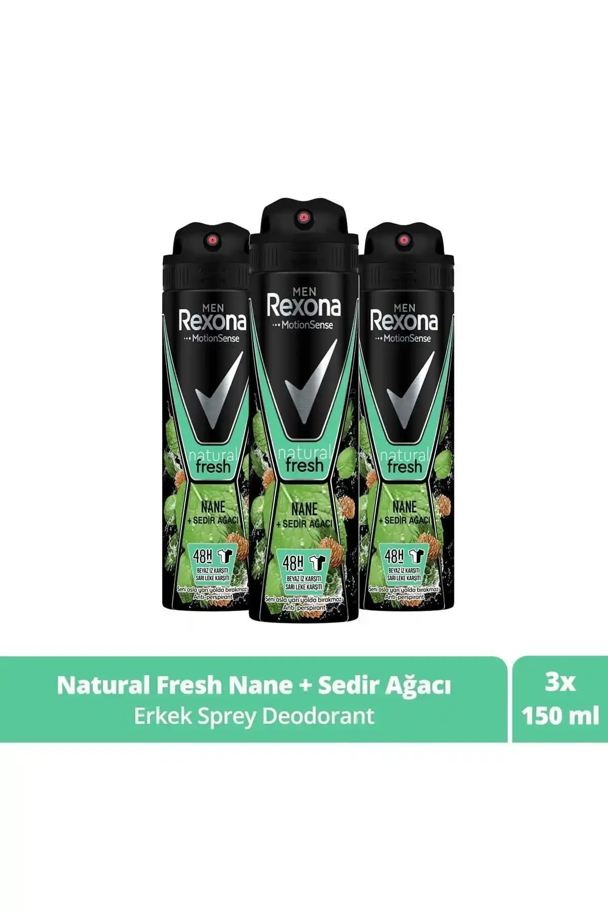 Rexona Men Erkek Sprey Deodorant: Natural Fresh Nane ve Sedir Ağacı
