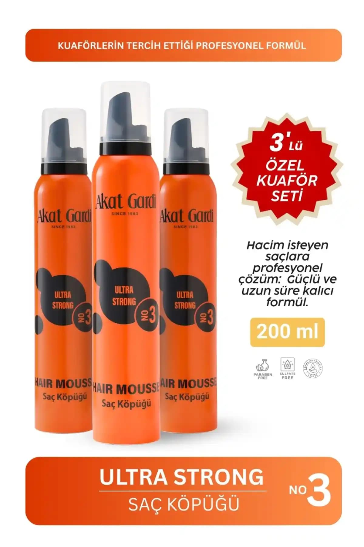 Akat Gardi Saç Köpüğü Ultra Strong 200Ml Güçlü Tutuş ve Hacim Sağlayan Saç Bakım Ürünü