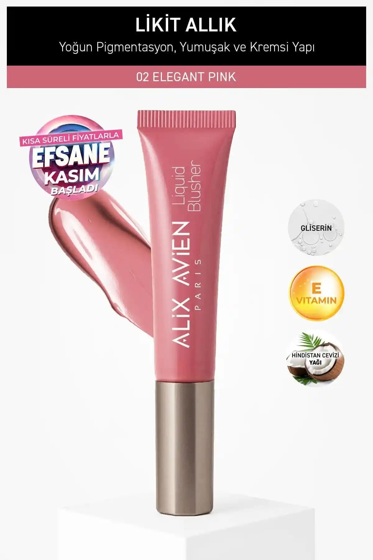 Alix Avien Yoğun Pigmentli E Vitaminli Mat Bitişli Kremsi Likit Allık - Elegant Pink