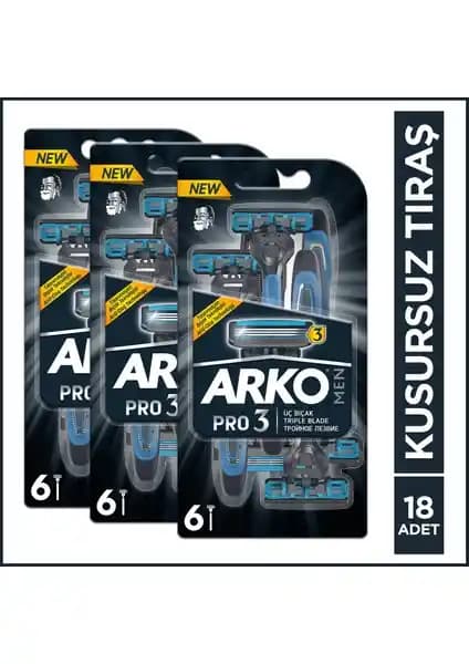 Arko Men T3 Erkek Tıraş Bıçağı 3 Bıçaklı 18'li Paket Türkiye Üretimi