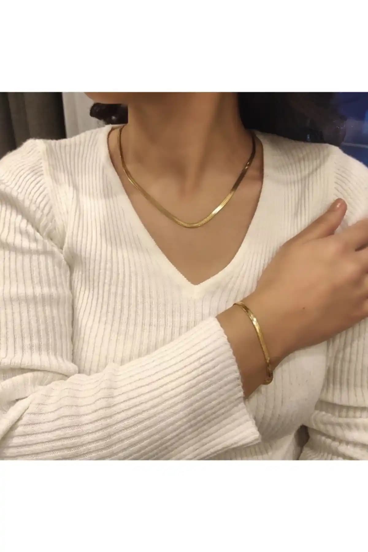 AtelierByEsra Altın Kaplama Paslanmaz Çelik Takı Seti Modern ve Dayanıklı Tasarım