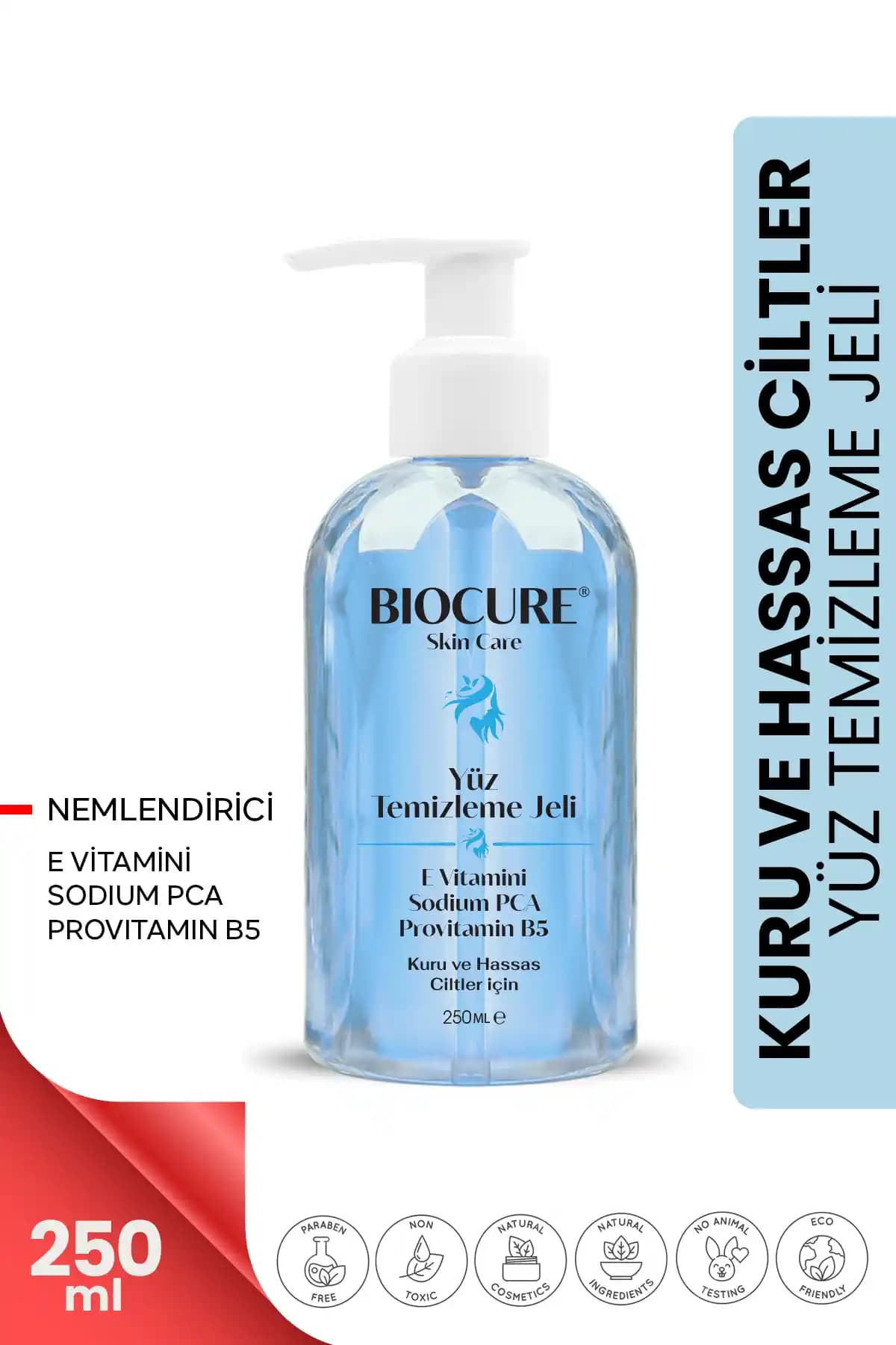 Biocure Yüz Temizleme Jeli Hassas ve Kuru Ciltler İçin Derinlemesine Temizlik ve Nem Desteği