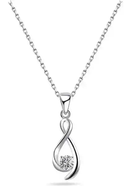 Brezza Lusso Jewelry Gü<müş> Sonsuzluk Temalı Zirkon Taşlı Kadın Kolyesi 925 Ayar Gümüş