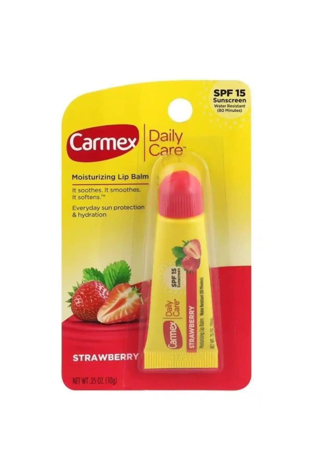 Carmex Lip Balm Tüp SPF Çilek 10g Dudaklar İçin Nemlendirme ve Güneş Koruma Ürünü