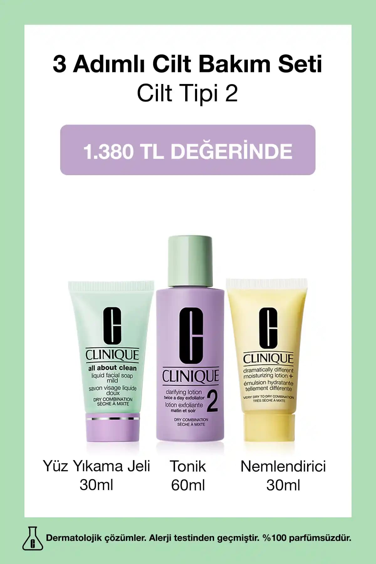 Clinique 3 Step Cilt Bakım Seti Kuru ve Karma Ciltler İçin Temizleme ve Nemlendirme