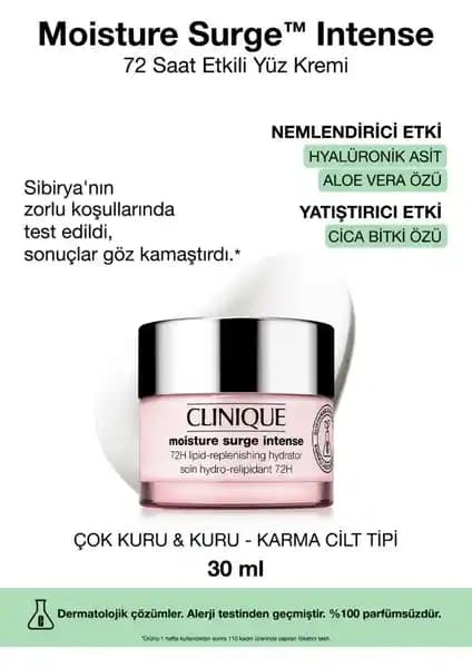 Clinique Moisture Surge™ Intense: 72 Saat Nem ve Koruma Sunan Hassas Ciltler İçin Yüz Kremi