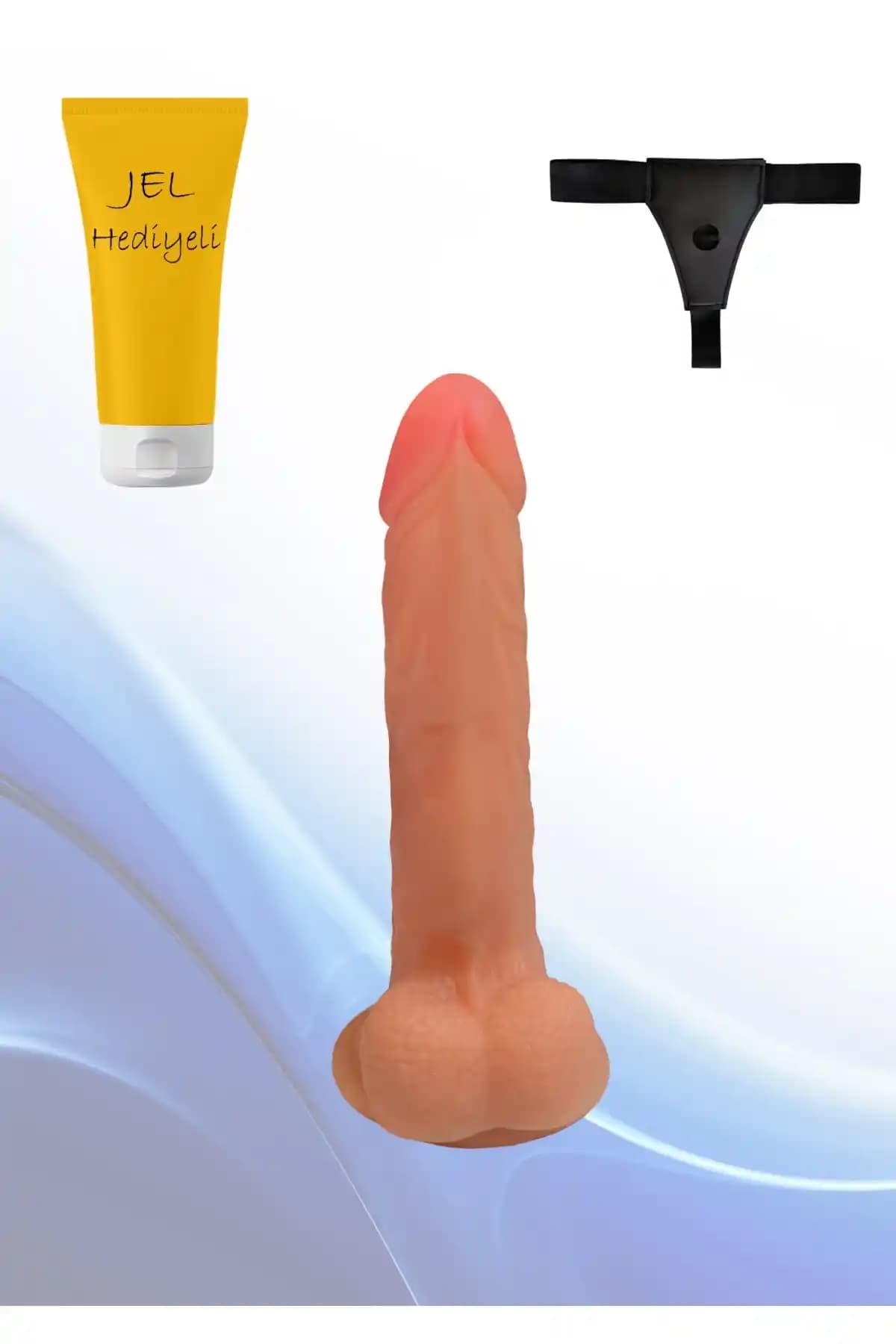 Duyumsal 20 cm Gerçek Ten Hassasiyetinde Kemer ve Kayganlaştırıcı Jel Hediyeli Dildo