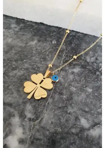 E-Life Gold Top Zincir Küçük Yonca Kolye: Zarif ve Dayanıklı Altın Renkli Takı Seçeneği