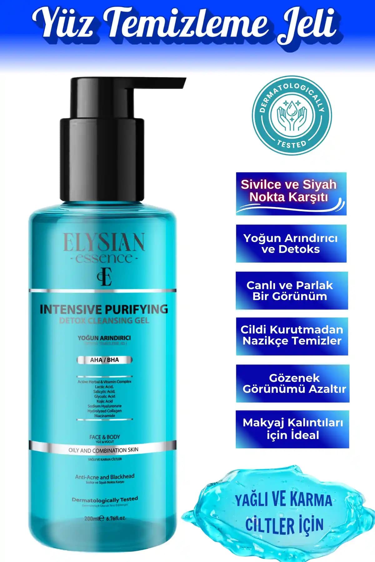 Elysian Essence Yoğun Arınıcı Detoks Yüz Temizleme Jeli Cilt Temizliği ve Gözenek Sıkılaştırıcı Özellikler